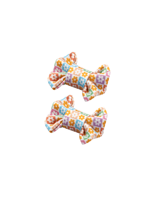 Flower Checkered Bow Clips