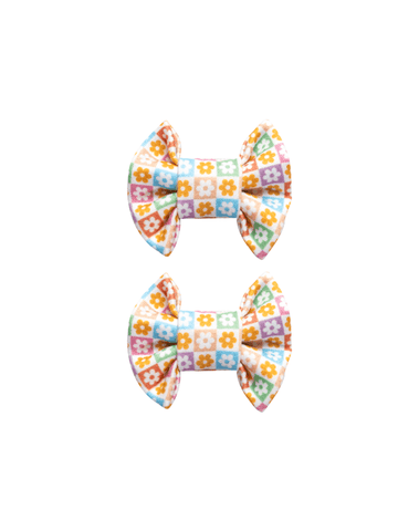 Flower Checkered Bow Clips