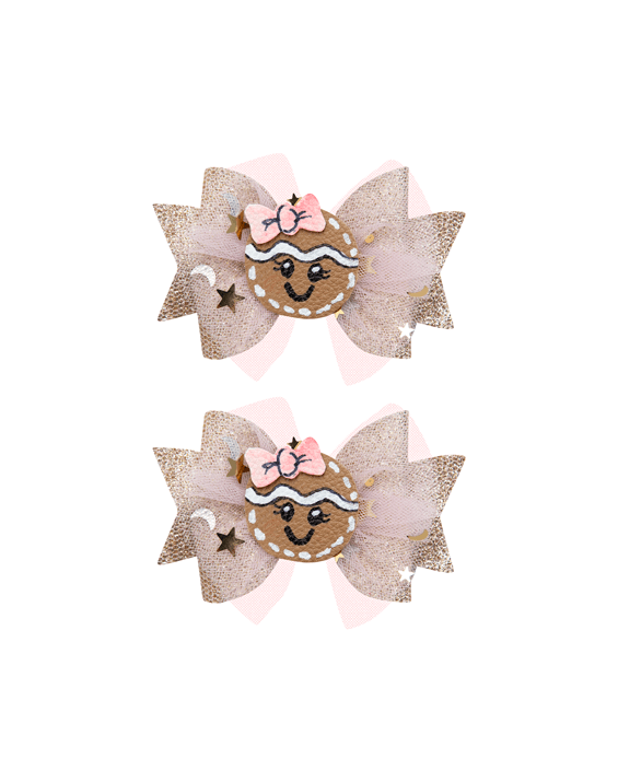 Gingerbread Tulle Bow Clips
