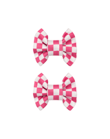 Hot Pink Checkered Bow Clips