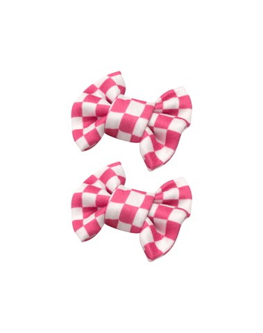 Hot Pink Checkered Bow Clips