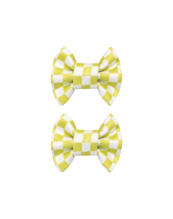 Lime Green Checkered Bow Clips