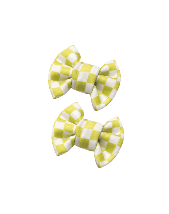 Lime Green Checkered Bow Clips