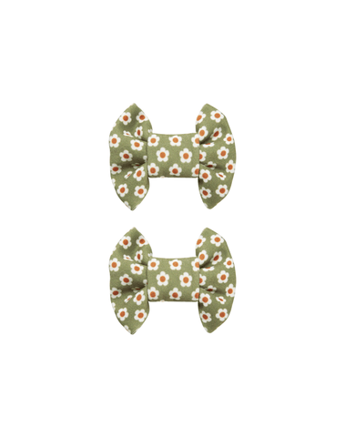 Olive Bloom Bow Clips