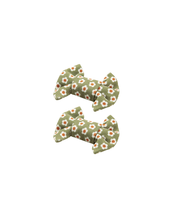 Olive Bloom Bow Clips