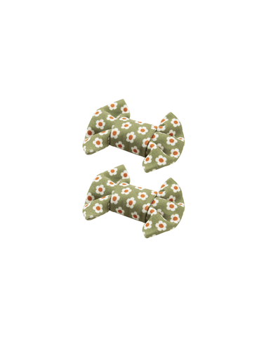 Olive Bloom Bow Clips