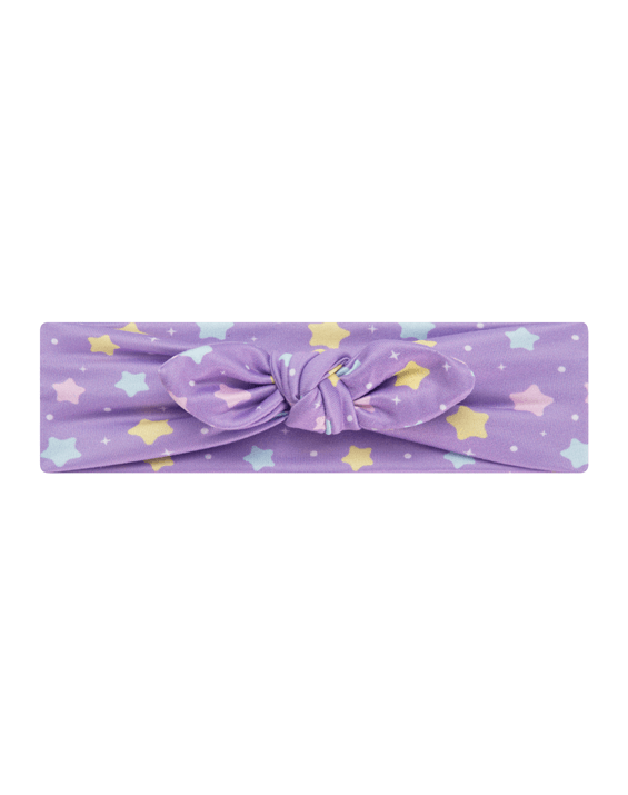 Handmade soft stretchy purple pastel star print headband front view for babies and toddlers by By Bella Boutique