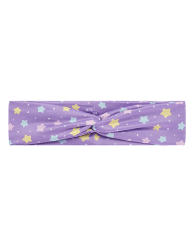 Handmade soft stretchy purple pastel star print mom headband front view for mommy and me matching by By Bella Boutique