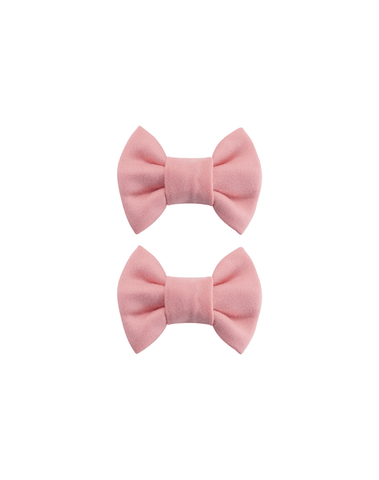 Handmade set of 2 soft peach pink bow clips front view for babies toddlers and little girls by By Bella Boutique