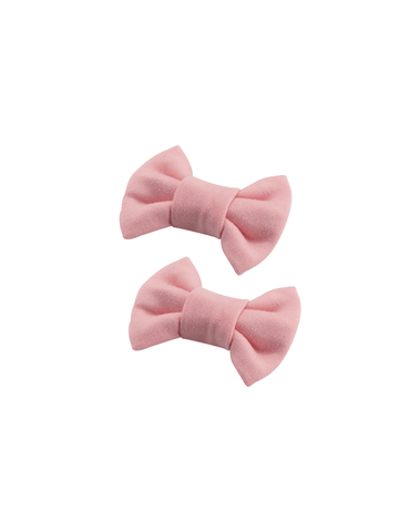 Handmade set of 2 soft peach pink bow clips side angle view for babies toddlers and little girls by By Bella Boutique