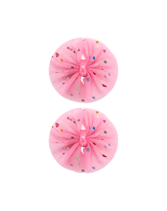 Pink Heart Tulle Bow Clips