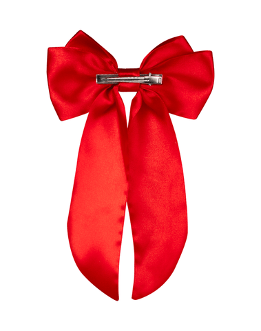 Red Satin Long Tail Hair Bow