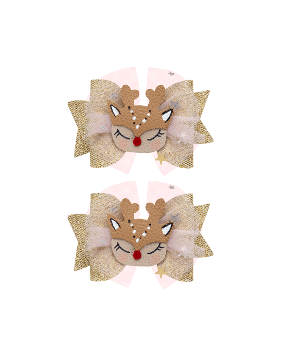 Reindeer Tulle Bow Clips