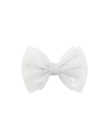 Tulle White Hearts Bow Clip