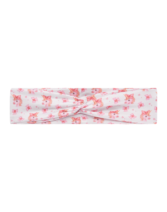 Handmade soft stretchy white watercolor unicorn print mom headband front view for mommy and me matching by By Bella Boutique