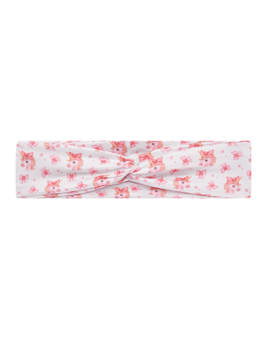 Handmade soft stretchy white watercolor unicorn print mom headband front view for mommy and me matching by By Bella Boutique