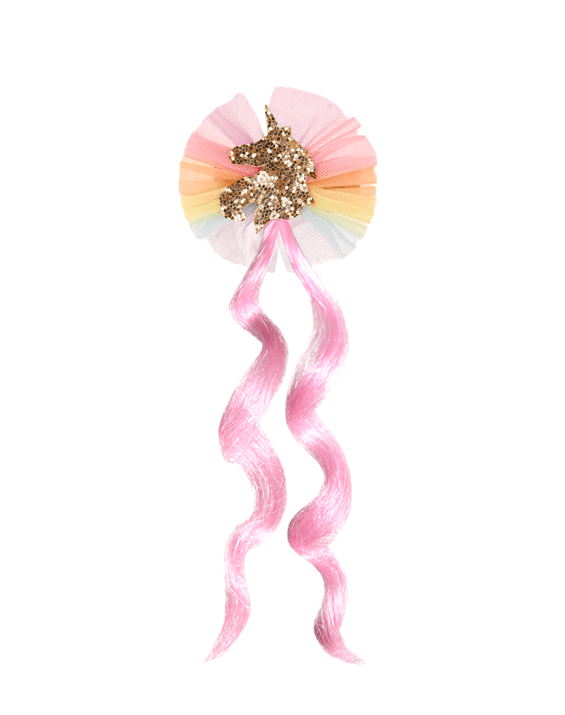 Unicorn Rainbow Bow Clip with Hair Extensions