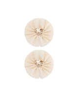 Beige Tulle Heart Bow Clips