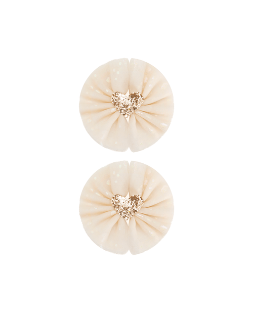 Beige Tulle Heart Bow Clips
