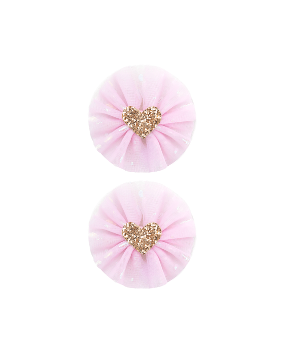 Pink Tulle Heart Bow Clips