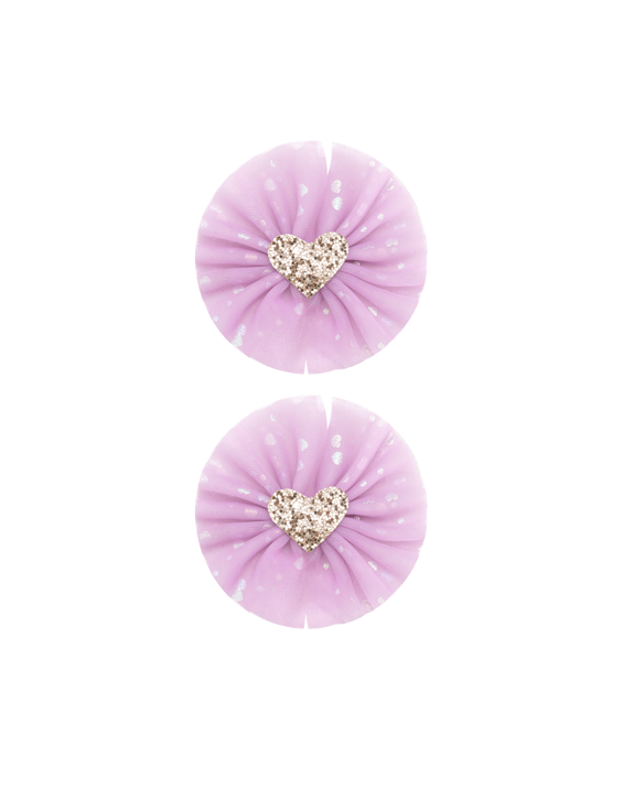 Purple Tulle Heart Bow Clips