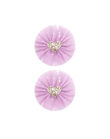 Purple Tulle Heart Bow Clips