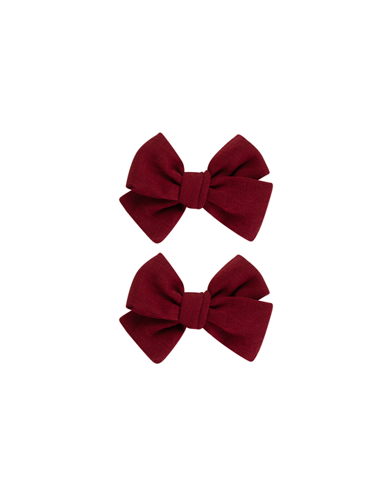 Burgundy Linen Bow Clips