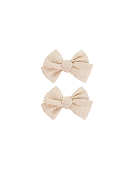 Cream Linen Bow Clips