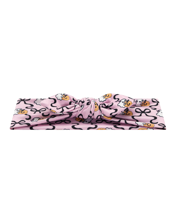 Handmade pink ghost and pumpkin print headband for babies and toddlers by By Bella Boutique