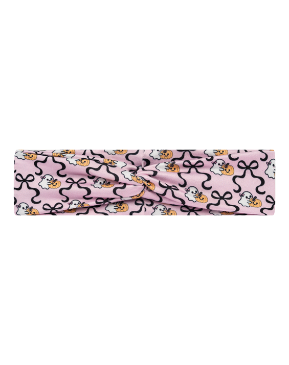 Handmade pink ghost and pumpkin print turban headband for moms, mommy and me matching by By Bella Boutique
