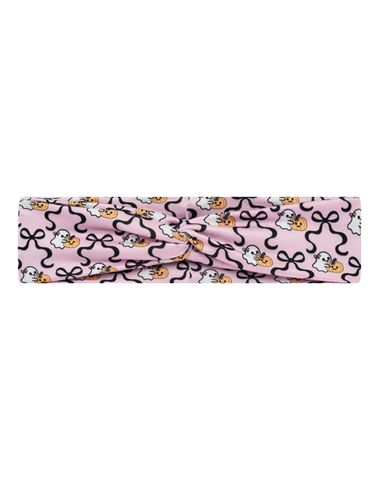 Handmade pink ghost and pumpkin print turban headband for moms, mommy and me matching by By Bella Boutique