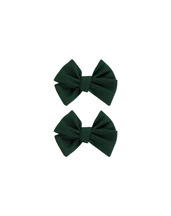 Hunter Green Linen Bow Clips