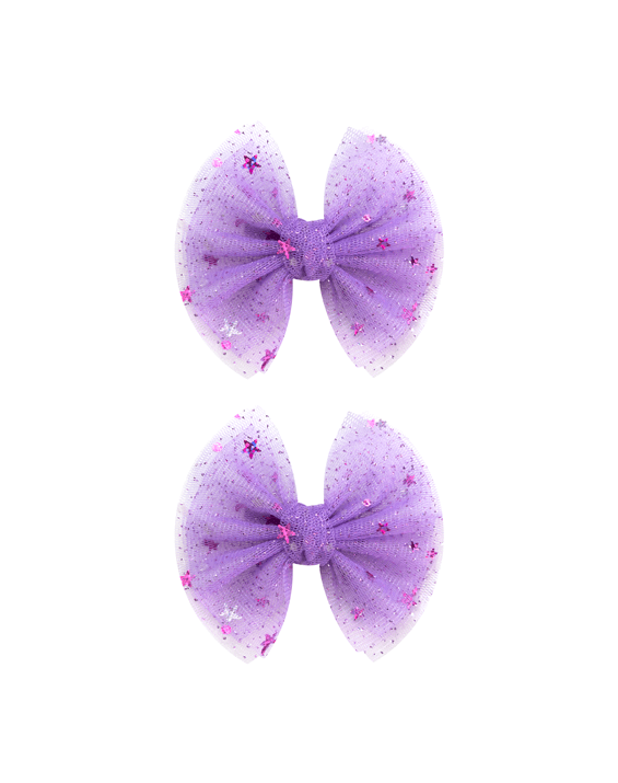 Lilac Boo Tulle Bow Clips