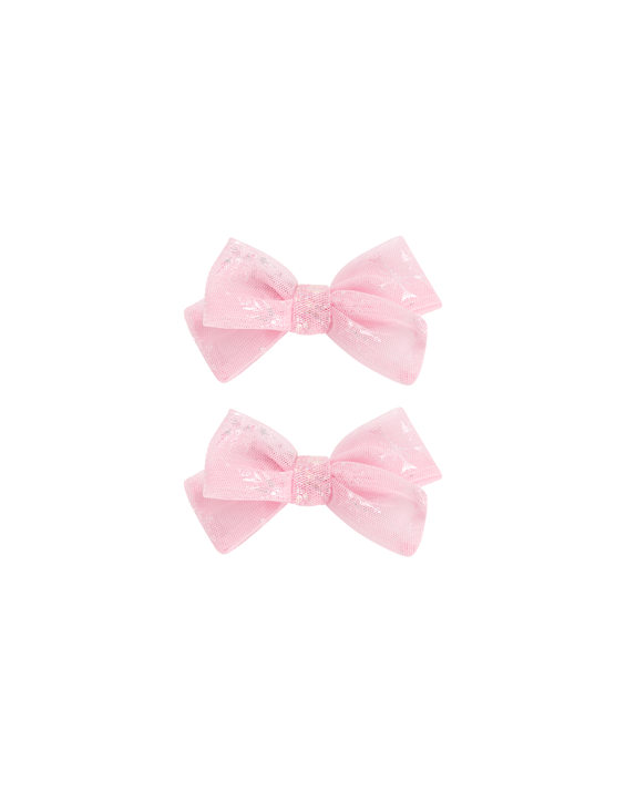 Pink Snowflake Tulle Bow Clips