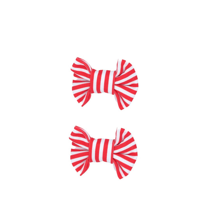 Red Stripe Bow Clips