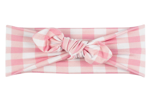 Pink gingham headband for little girls from By Bella Boutique.