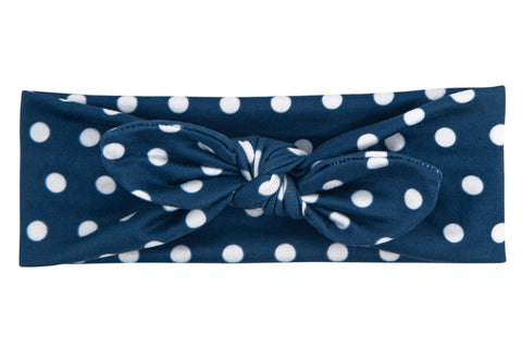 Blue polka dot headband for little girls from By Bella Boutique.