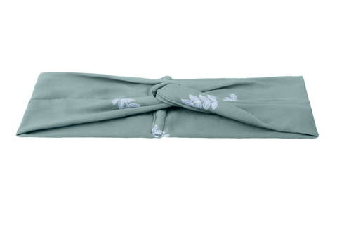 sage green wide turban headband with minimalist leaf print for mommy and me 